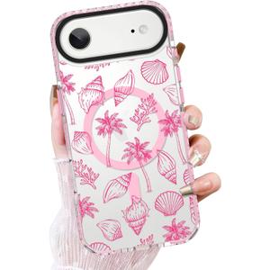 ZIYE Clear Case for iPhone Air Compatible with Magsafe, Pink Sea Shell Design Shockproof Soft TPU Bumper Hard PC Protective for Women Girls Magnetic Cover
