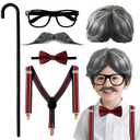 Old Man Costume for Men,Gray Old Man Wig,Grandpa Costume Accessories Set for 100th Day of School Dress-Up,Halloween Cosplay