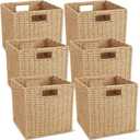 Newtay 6 Pcs Wicker Storage Baskets 13 x 13 in Cube Storage Bin Organizer Camel Square Foldable Wicker Baskets for Shelves Organizing Decor Laundry Pantry Toys