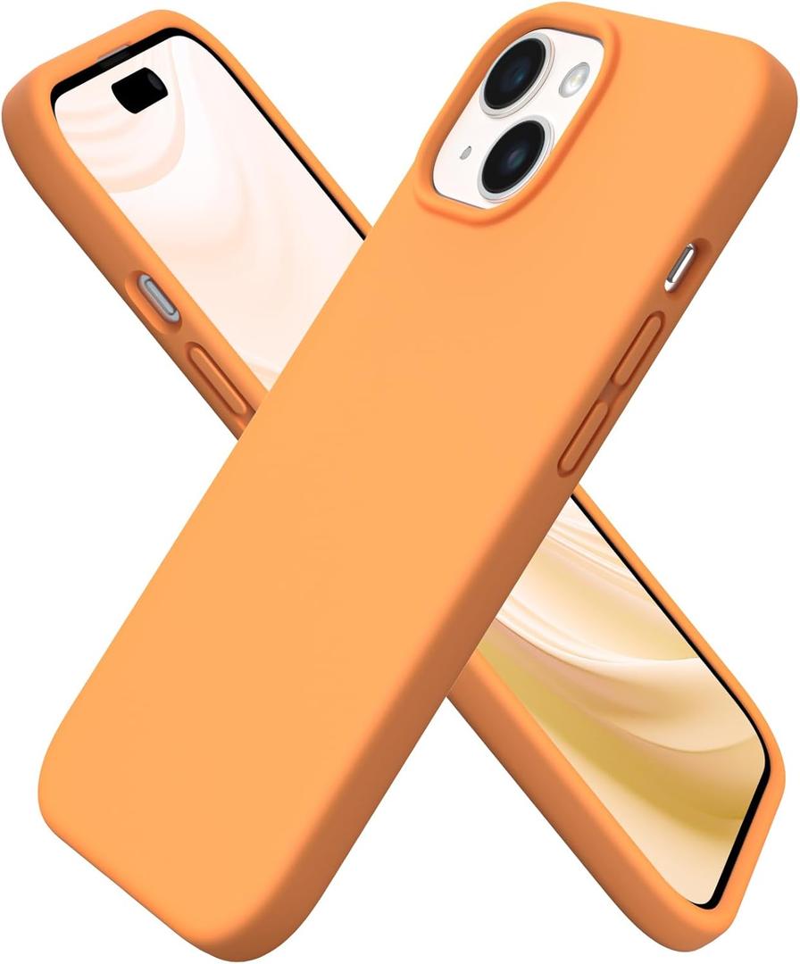 ORNARTO Compatible with iPhone 15 Case 6.1, Slim Liquid Silicone 3 Layers Full Covered Soft Gel Rubber Phone Case, Anti-Scratch Shockproof Protective Cover 6.1 Inch, Marigold