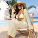 3 Piece Swimsuits for Women Sexy Halter Triangle Thong Bikini Sets with Sheer Mesh Beach Cover Up Dress Vacation Outfits (Yellow, S)