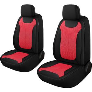 CAROMOP Car Seat Covers Premium 3D Air Mesh Cloth Front Set Washable and Breathable Automotive Vehicle Seat Covers for Cars Interior, Universal Fit for Cars, Sedans, Trucks, SUVs (Black/Red)