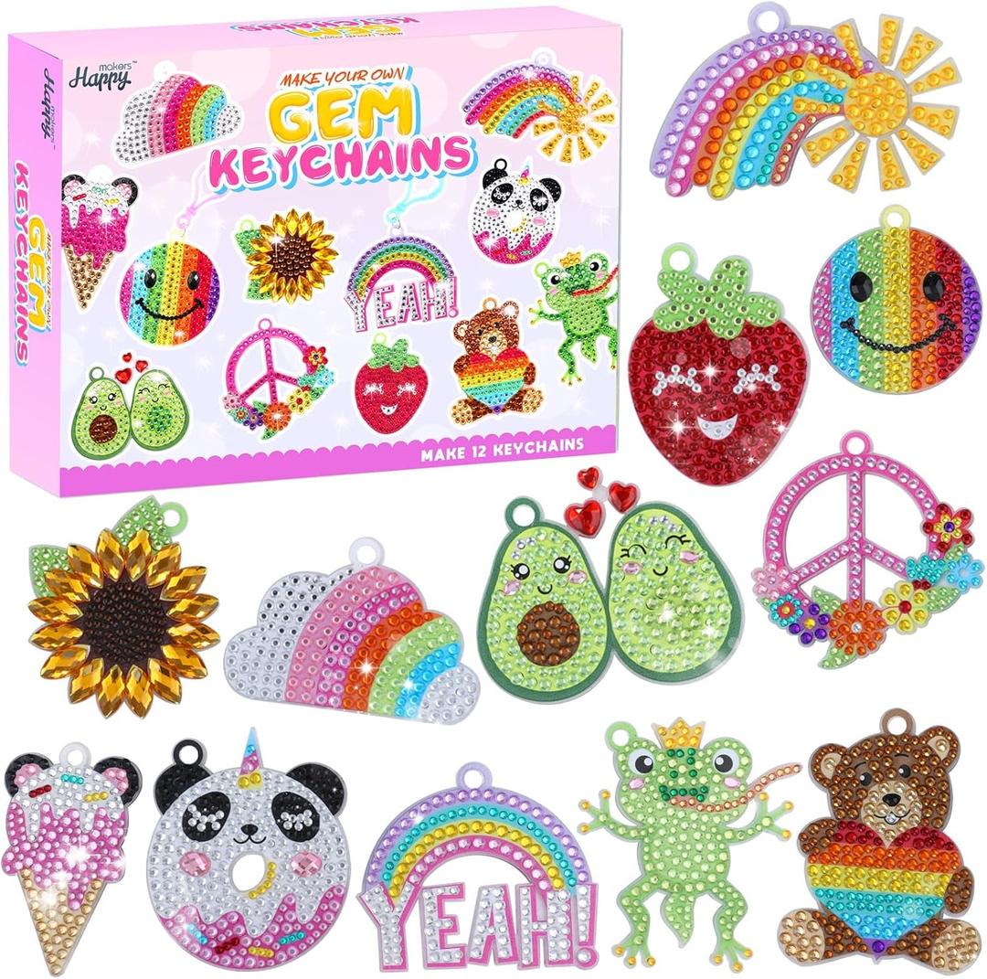 Happy makers Big Gem Diamond Art Painting Arts Crafts Keychains Suncatchers Kits for Gifts, Mosaic Painting Kit by Numbers for Teens Toddler DIY Create Your Own Motivational Frog