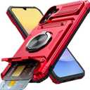 Vofolen for Samsung Galaxy A15 5G Phone Case with Card Holder [Store 2 Cards] + 360 Rotated Ring Holder Kickstand Heavy Duty Shockproof Wallet Phone Case for Samsung Galaxy A15 5G, Red