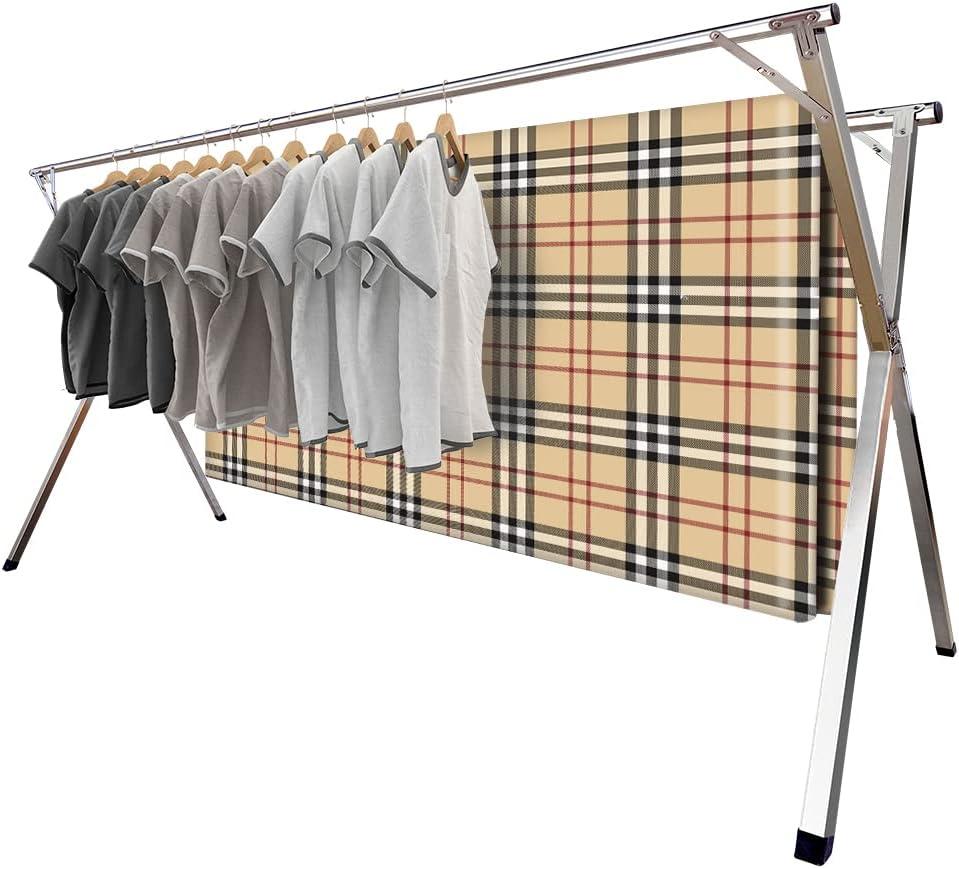 2026 Premium Stainless Steel Clothes Drying Racks, Foldable and Adjustable Laundry Drying Rack Clothing for Indoor Outdoor 79" D x 28.4" W x 50.4" H, 79in