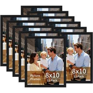 Lyeasw 8x10 Picture Frames Black 12 Pack, Matted Wood Grain Lightweight 8 x 10 Photo Frames for Wall Collage and Desk & Home Decor, with Horizontal or Vertical Placement.
