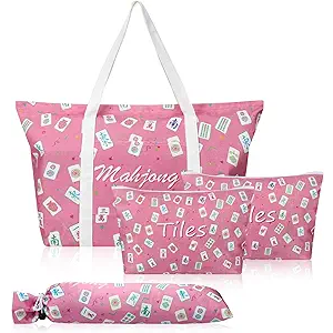 4 Pcs Empty Mahjong Bags Set for Tiles and Racks 25x14x9 Inch American Mahjong Carrying Bag Tote Tiles Bag and Racks & Pushers Drawstring Closure Bags(Novelty)