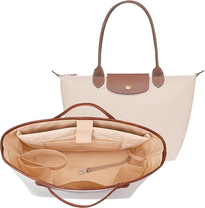 KALIDI Organizer Bag Insert For Longchamp Le Pliage L, With Laptop Sleeve Ultra-light Waterproof Upgraded Inside Divider Tote Bag Handbag Purse, Large Pro White