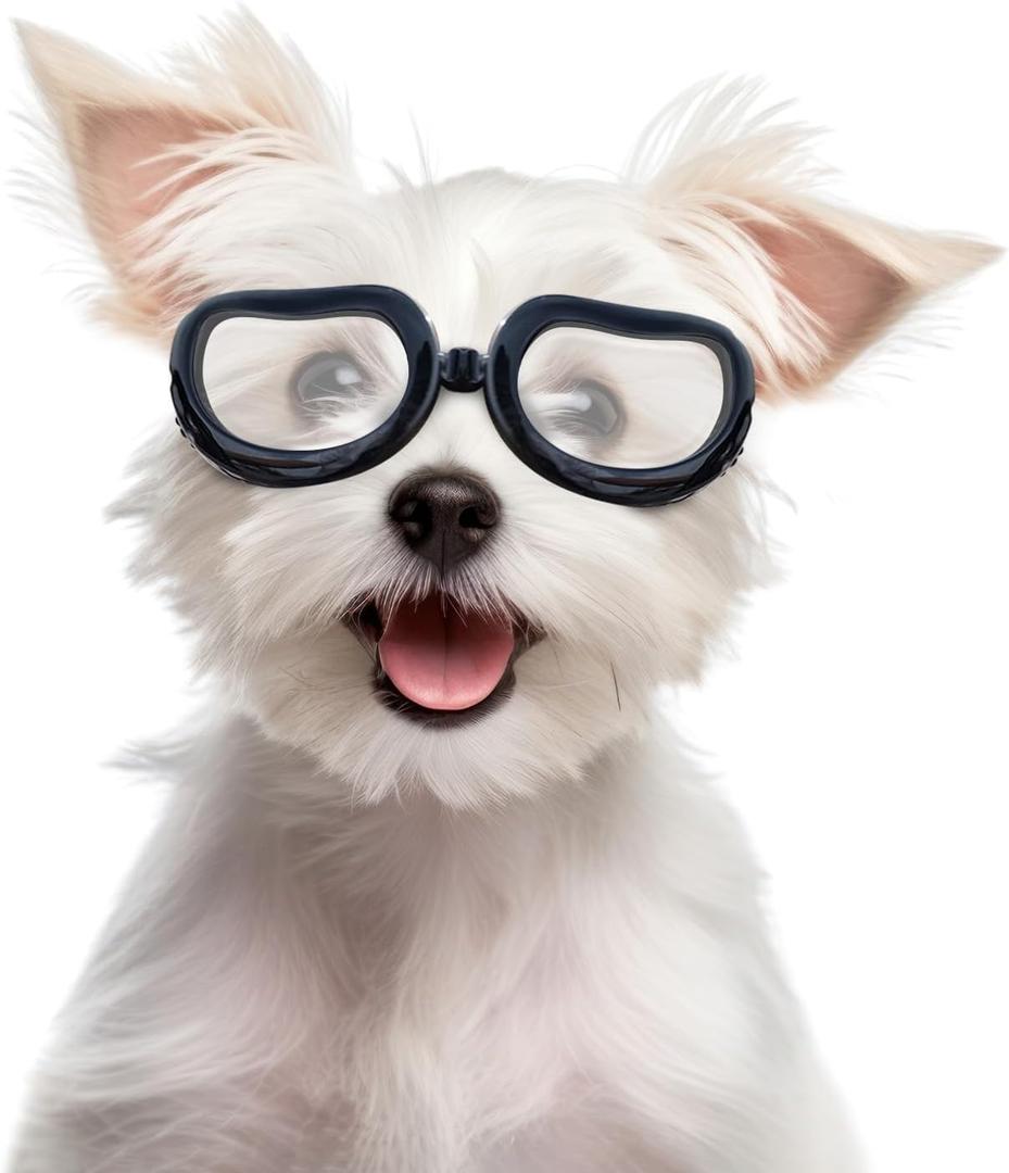 Enjoying Clear Dog Goggles Small Breed, UV Protection Dog Sunglasses Small Breed, Driving Puppy Eye Protection, Windproof Dustproof Anti-Fog, Breathable, Adjustable Straps, Transparent