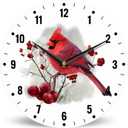 SPUNKER Wall Clock, Red Cardinal Bird Wall Clocks for Living Room Decor, Watercolor Berry Kitchen Clocks Wall Battery Operated - 10 Inch Round Bathroom Wall Clock Silent Non-Ticking