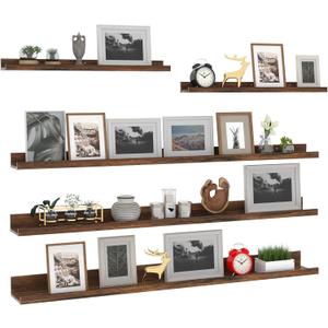 Giftgarden 47 Inch Long Floating Shelves for Wall Set of 5, Rustic Wood Wall Shelves for Bathroom, Bedroom, Kitchen, Living Room Storage and Decoration, Brown Picture Ledge  Brown, 47"
