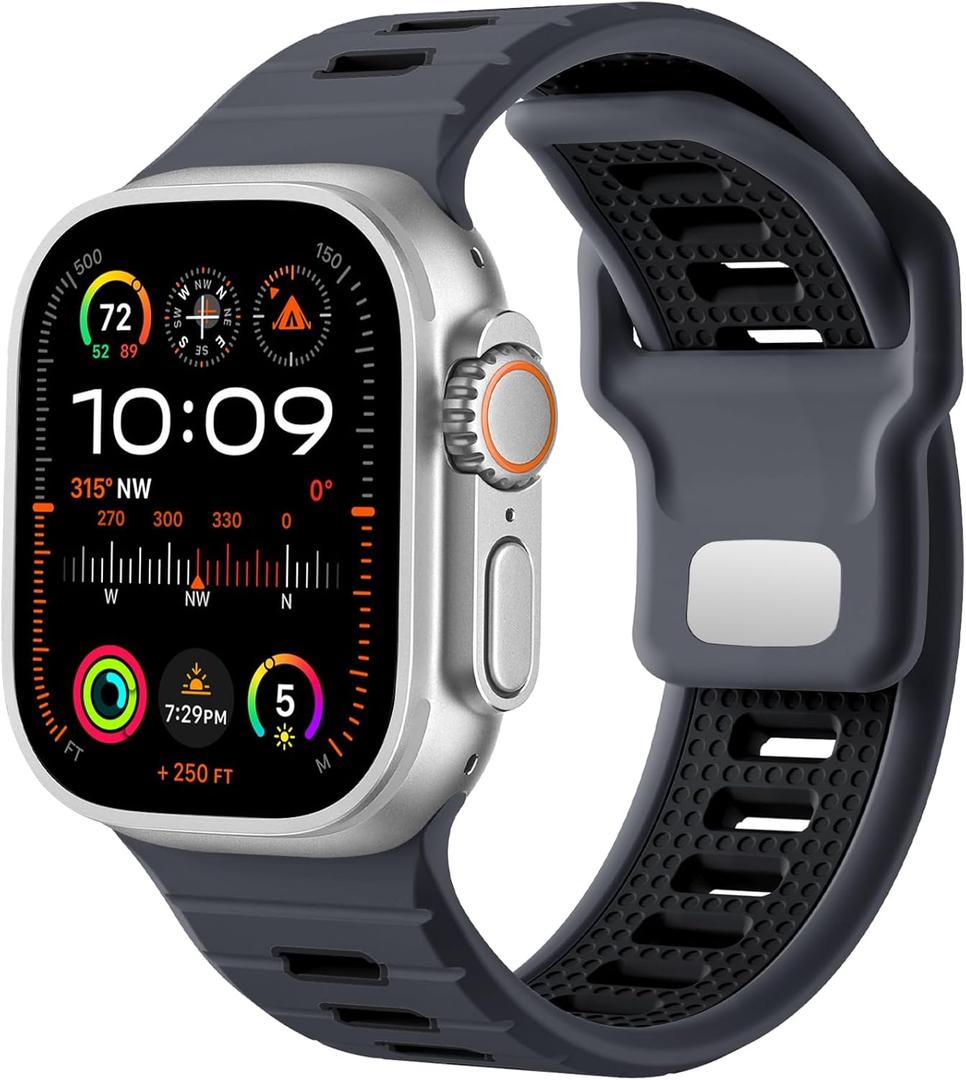 Odbeai Sport Band Compatible with Apple Watch Ultra 2 3/Ultra Band,Compatible with Apple Watch Bands for Men 49mm 46mm 45mm 44mm 42mm,Waterproof Silicone Strap for iWatch Bands All Series SE 11 10 9-1 , Anthracite/Black