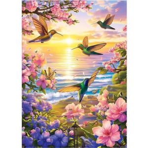 Dimensean Counted Cross Stitch Kit for Beginners, 11CT Unprinted Cross-Stitch Kit Easy Patterns Needlepoint Kit Cross Stitching Embroidery Kit Supplies-Seaside Flowers, Birds 18x18 inch