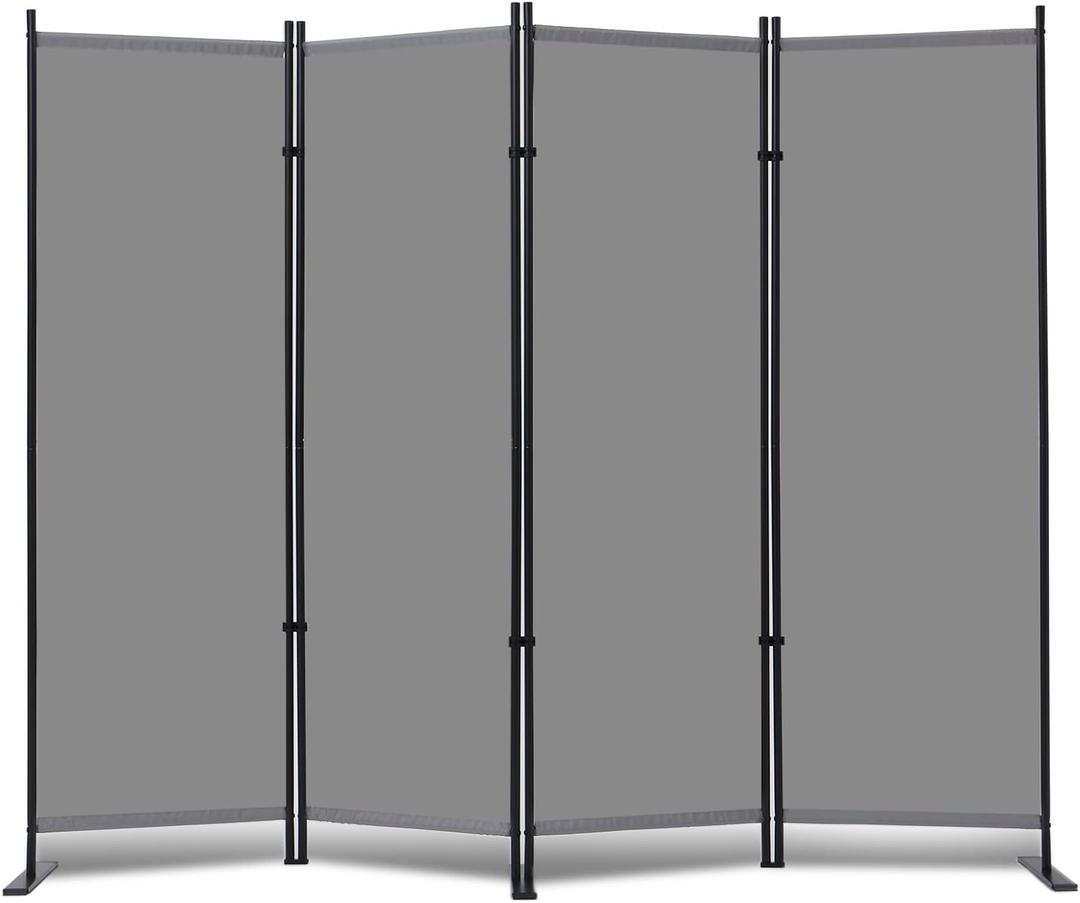 RANTILA 4 Panel Room Divider, 6 FT Folding Privacy Screen with Wide Feet, Freestanding Partition for Room Separation, Portable Room Divider Panel, 89" W x 71" H, Grey