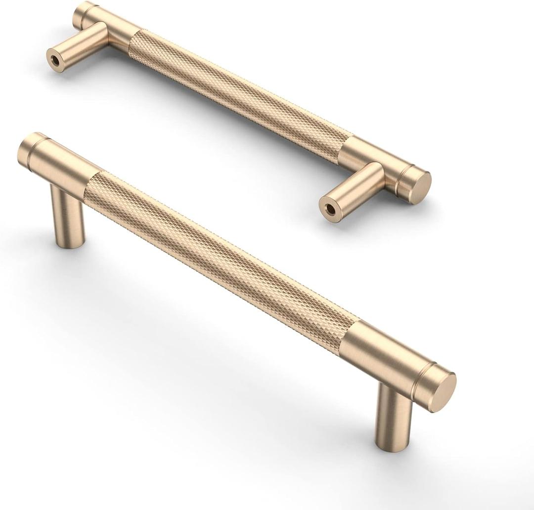 Asidrama 10 Pack 5 Inch(128mm) Gold Cabinet Pulls Knurled Cabinet Handles Cupboard Handles Kitchen Cabinet Hardware for Cupboard Drawer Pulls (5" Hole Center)