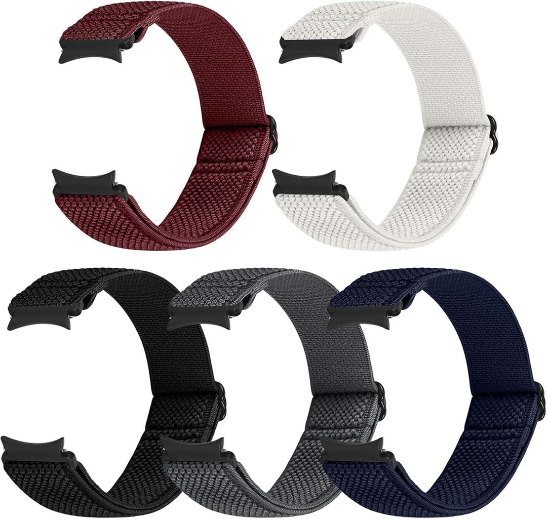 No Gap Band Compatible with Samsung Galaxy Watch 6/5/4 Band 40mm 44mm/Galaxy Watch 6 Classic Band 43mm 47mm/Galaxy Watch 5 Pro Band 45mm/Galaxy Watch 4 Classic Band,Soft Adjustable Elastic Nylon Band (Black,Gray,Indigo,Wine Red,Beige)