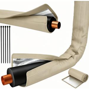 Outdoor HVAC Copper Pipe Insulation Cover, 72x10.2 Inch Flexible 600D Oxford AC Pipe Insulation Cover for Outside Weatherproof Sleeve Central Air Conditioning Mini Splits Winter Protection, Khaki
