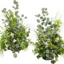 Ling's moment 41" Tall Fall Free Standing Artificial Flowers Arrangements 2pcs Wedding Aisle Runner Chair Decoration Fake White & Sage for Arch Entryway Ceremony Reception Church Rose Floral Party