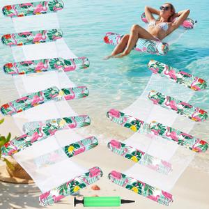 Gemscream Inflatable Pool Floats for Adults with Air Pump 4-in-1 Water Hammock Lounge Rafts Chairs Saddle Vacation Relax Toy for Summer Swimming Luau Party Beach, 31.5 x 50"