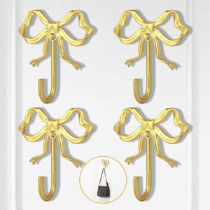 4 PCS Large Size Gold Bow Wall Hook, Gold Coat Hook, Metal Hooks, Bow Room Decor Hooks for Coats, Coffee Mugs, Hats, Bags, Bath Towels and Room Decorations 4 PCS Large Size Gold Bow Wall Hook, Gold Coat Hook, Metal Hooks, Bow Room Decor Hooks for Coats, Coffee Mugs, Hats, Bags, Bath Towels and Room Decorations