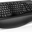 SABLUTE Wireless Keyboard - Ergonomic Wave Keys, Cushioned Wrist Rest, Comfortable Natural Typing, 2.4GHz Cordless Full Size Keyboards for Multi-OS, Windows/Mac PC, Laptop (Black)