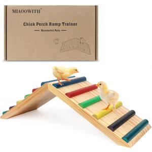 Rainbow Chicken Perch and Ramp Trainer, 2 in 1 Sturdy Wooden Chicken Roosting Bar, Baby Chick Toys for Brooder, Chicken Coop Accessories, for Small Animal, No Assemble