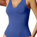 IUGA Shapewear Bodysuits for Women Tummy Control Slimming Tank Top Bodysuit Deep V Neck Sexy Sleeveless Body Suit (Blue, L)