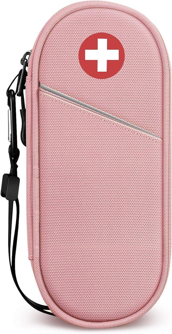 SITHON EpiPen Medical Carrying Case Insulated, Travel Medication Organizer Bag Emergency Medical Pouch Holds 2 EpiPens, Asthma Inhaler, Anti-Histamine, Auvi-Q, Allergy Medicine Essentials, Pink