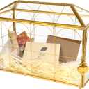 Wedding Glass Cards Box with Slot - 12.6 x 5.9 x 9 inch, Envelope Card for Birthday Party Reception Box, Home Tabletop Decor Clear Gold Terrarium with Lock Glass Terrarium