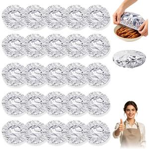 50PCS Reusable Aluminum Foil Food Covers, Heat-Insulating, Freshness-Preserving, Freshness-Preserving Kitchen Lids for Meal Prep, Baking, Food Storage