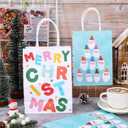 JarThenaAMCS Christmas Gift Bags with Handle Colorful Stripes Santa Paper Paper Bag Merry Christmas Candy Goodie Treat Bags for Birthday Baby Shower Party Favor Supplies, 16Pcs