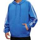 Iwing Hoodies Sweatshirts for Men Oversized Acid Wash Hoodie Double Striped Athletic Heavyweight Sweatshirt Casual Fleece Cotton Distressed Coat Men Women Unisex Fall Winter Streetwear 2025 Blue, M