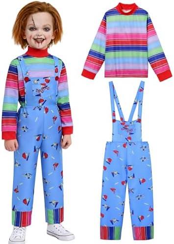 Chucky Costume for Kids,Halloween Killer Role-Playing Costumes, Bizarre Costumes for Boys, and Girls, Including Tattoos Scars Medium