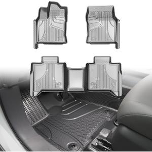 Carbon Fiber Pattern Floor Mats for Toyota Tundra 2022-2025 2026 CrewMax (Include Hybrid) All Weather Protection Floor Liners 1st & 2nd Full Set Car Mats, Silver