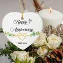2 x 1 Year Anniversary Ornament, 1st Anniversary Decorations for Couple, 1st Wedding Anniversary Ornament Keepsake Sign - Heart Plaque - Christmas Ornament Gifts for Couple Her Him Wife Husband
