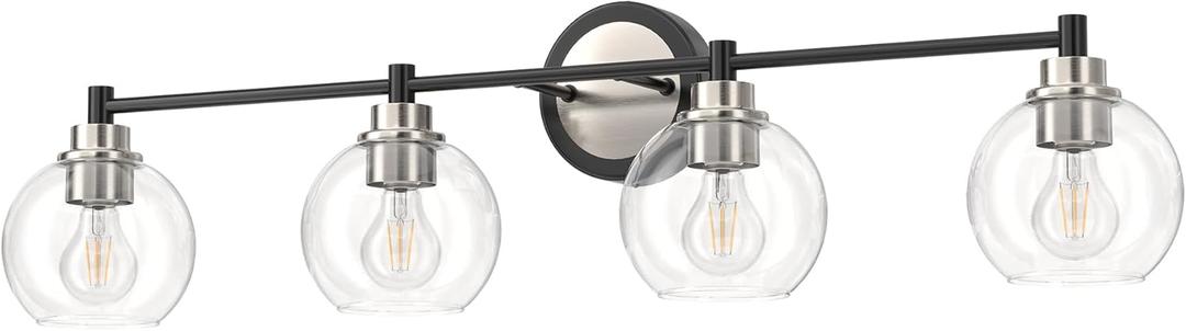 VONLUCE Bathroom Light Fixtures, 4-Light Vanity Light with Globe Glass Shades E26 Sockets, Bathroom Lights Over Mirror for Bedroom Hallway Living Room, Black & Nickel Finish
