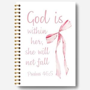 Guymn Coquette Pink Bow Christian Notebooks foe Women, God is Within Her She Will Not Fall Bible Journaling Notebook, Church Notes Journal, Prayer Journal, Hardcover Spiral Notebook 5.5x8.3 Inch 2 Pack