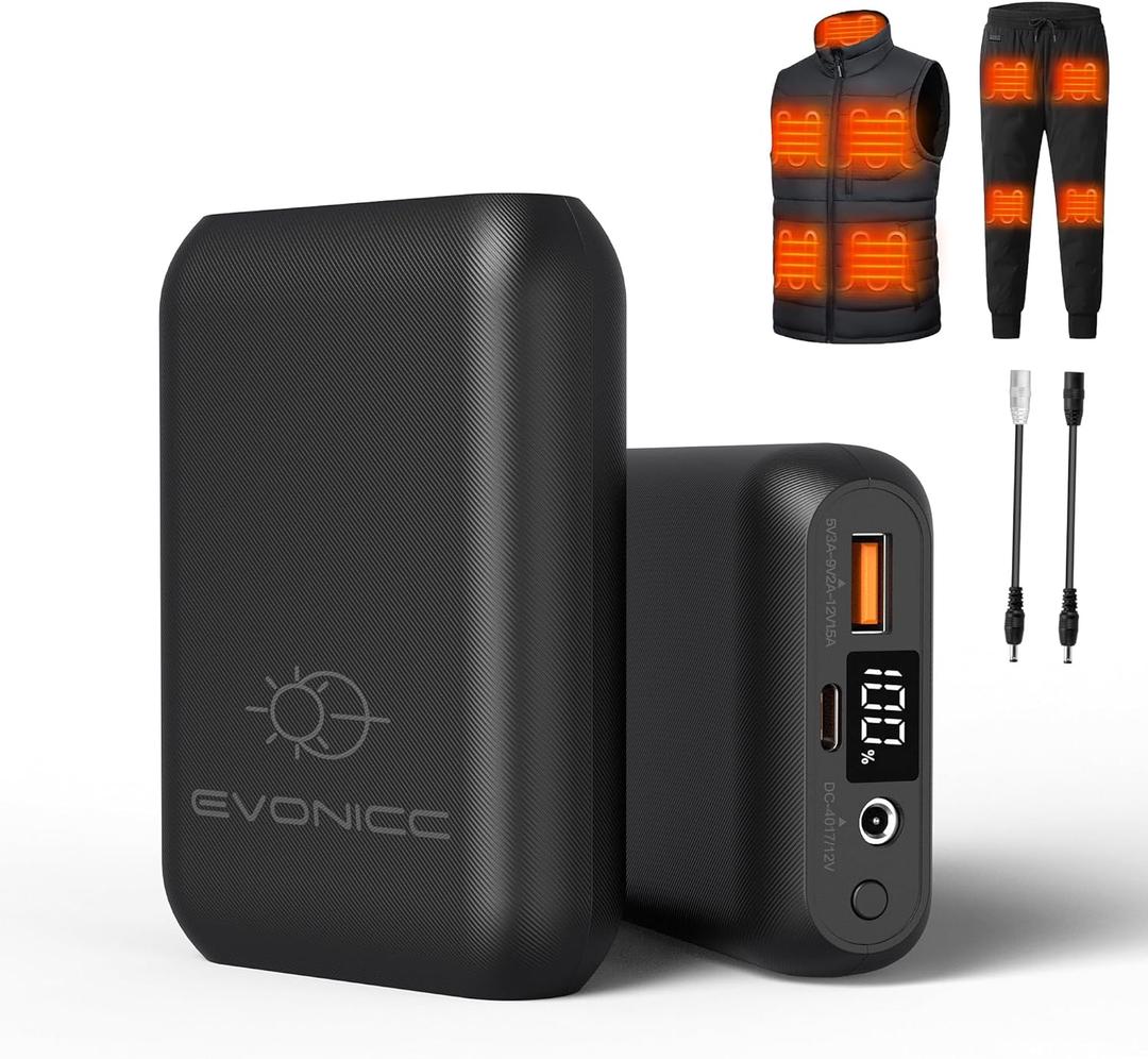 7.4V 16000mAh Battery Pack for Heated Vest with DC USB-C Ports, Portable Rechargeable Power Bank with Digital Display, Heated Vest Battery Pack for ORORO Venustas Heated Vest, Jacket, Pants