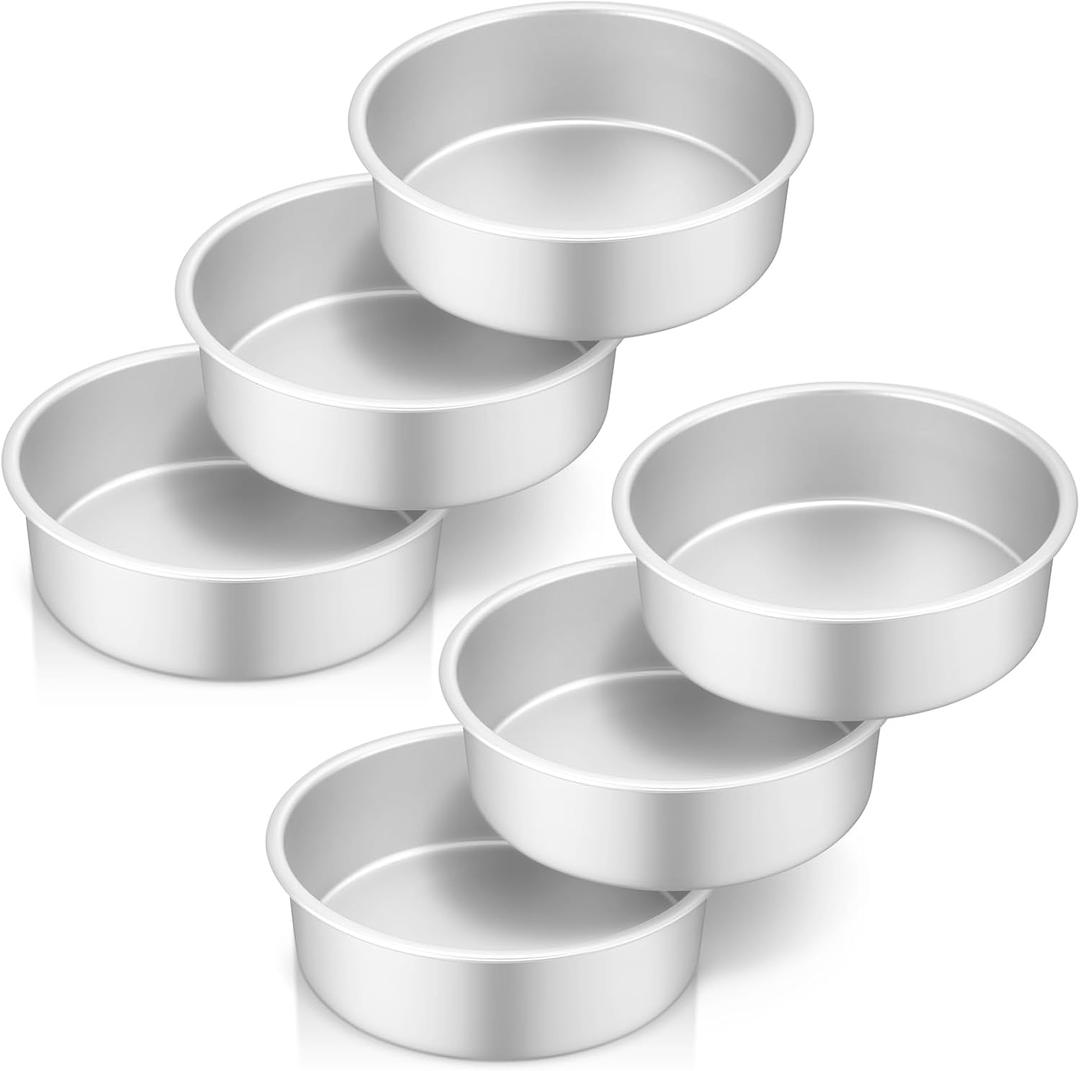 6 Pcs 6 Inch Round Cake Pans Non Stick Aluminum Round Cake Pans Small Smash Pan Tins for Home Party Baking Supplies