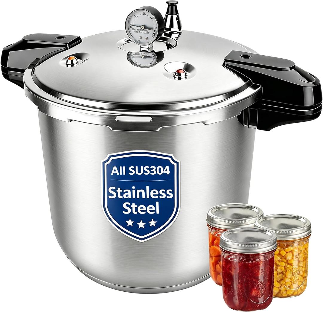 Canning Pressure Cooker Stainless Steel, 23 Qt Pressure Canner with Pressure Gauge, Ollas De Presión Para Cocinar, Induction Compatible, Canner Rack Included