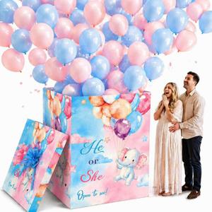 Kolldenn 35 Inch Giant Gender Reveal Gift Box Kit for Baby Shower Party, 23 Count