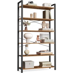 VASAGLE 6-Tier Bookshelf, Bookcase with Steel Frame, Book Shelf for Living Room, Home Office, Study, 11.8 x 31.5 x 73.2 Inches, Industrial Style, Rustic Brown and Ink Black ULLS082B01