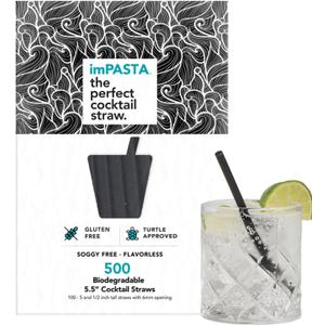 Biodegradable Cocktail Straws 5.5 Inch - 500 Count, Vegan-Friendly, Gluten-Free & Compostable, Never Cracks, 100% Flavourless, Eco-Friendly Drinking Straws Alternative to Plastic Straws