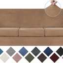WEERRW 4 Pieces Polyester and Spandex High Stretch Couch Covers for 3 Cushion Couch Sofa Slipcovers, Furniture Protector with Non Slip Elastic Bottom, Feature Soft and Thick Plush Fabric, Camel, Large