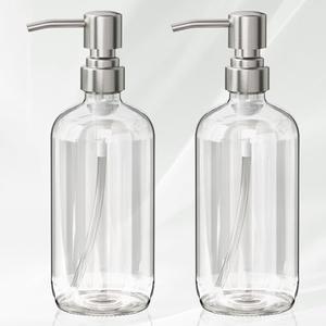 AmazerBath Soap Dispenser, 1 Pack Glass Soap Dispenser with Pump Stainless Steel, 17 Oz Hand Soap Bottles Bathroom Kitchen, Clear