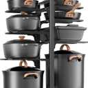 LAMU Pots and Pans Organizer under Cabinet 20.8" Height, 8 Tier Heavy Duty Pan Organizers inside Cabinet with Adjustable Pot Rack, Holds up to 120 LB for Stockpots Dutch Ovens and Cast Iron Cookware