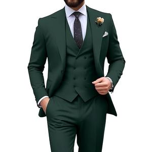 Mens Suit Slim Fit 3 Piece Double Breasted Suit Men Formal Tuxedo Set Casual Wedding Prom Groom Suits (Medium, Dark Green)