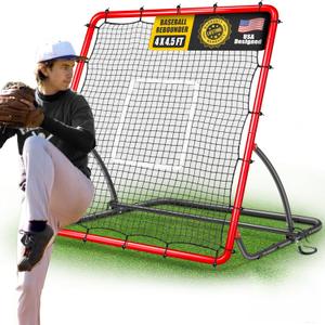 Heavy Duty Baseball Rebounder Net 4x4.5 FT Pitchback with 3 Adjustable Angles, Baseball and Softball Bounce Back Net for Ground, Line Drive, Fly Ball Return Settings Fielding Trainer (Red)