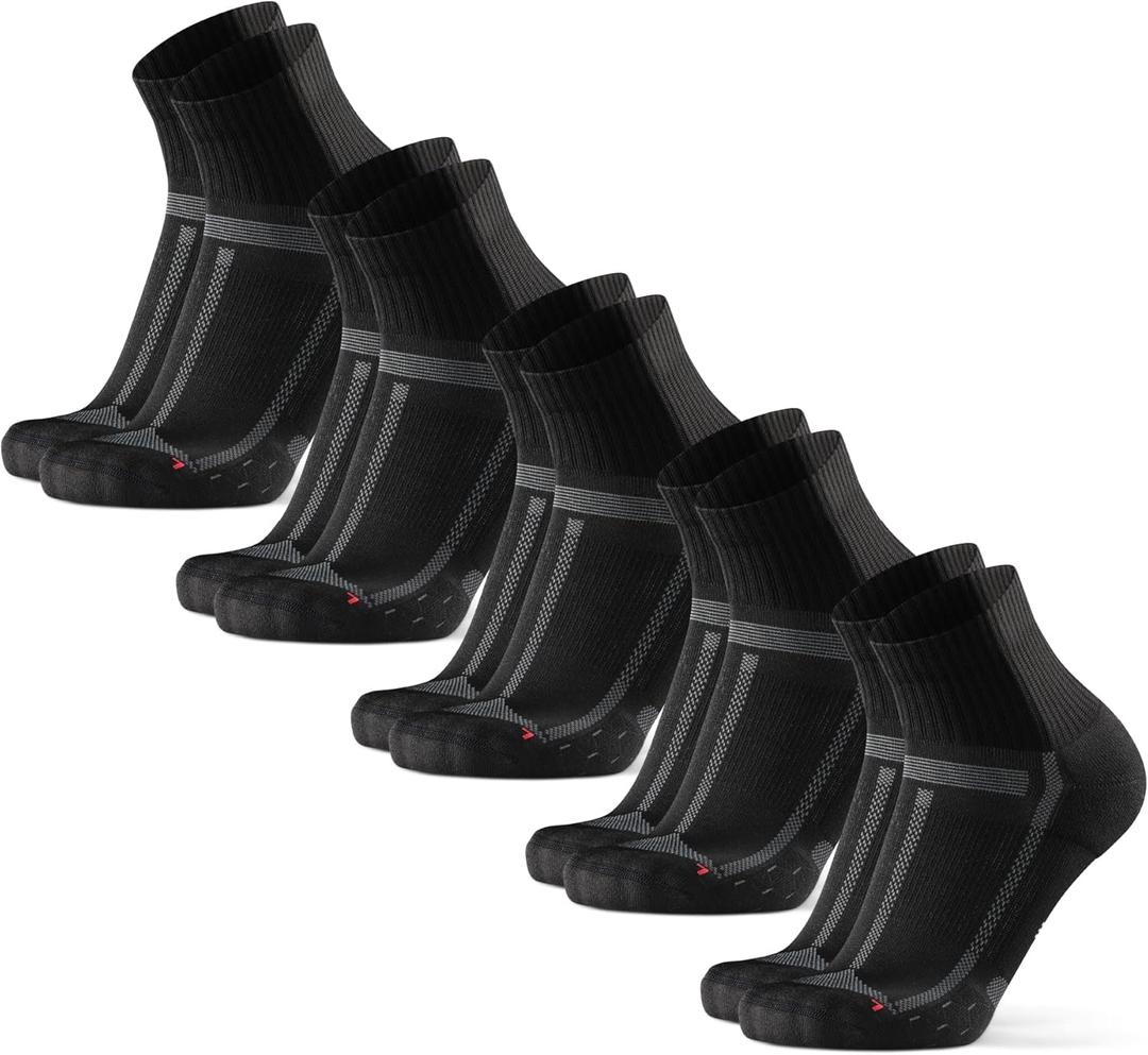 DANISH ENDURANCE Cushioned Running Socks for Long Distances, Quarter Length, Anti-Blister for Men & Women, 3 and 5 Pack (Large, Black/Grey 5-pack)