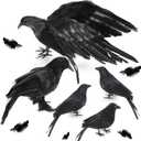 Halloween Crow Decorations 5 Pack, Realistic Handmade Black Feather Crows Prop Fly and Stand Crows Ravens for Outdoors and Indoors Halloween Decorations
